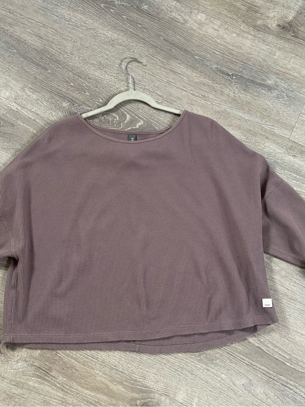 Vuori Boxy Ribbed Long-Sleeve Top in Mauve